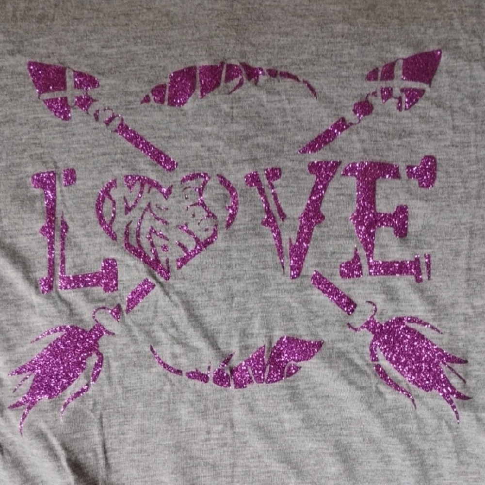 Gray T-Shirt with Purple Glitter Love Design
